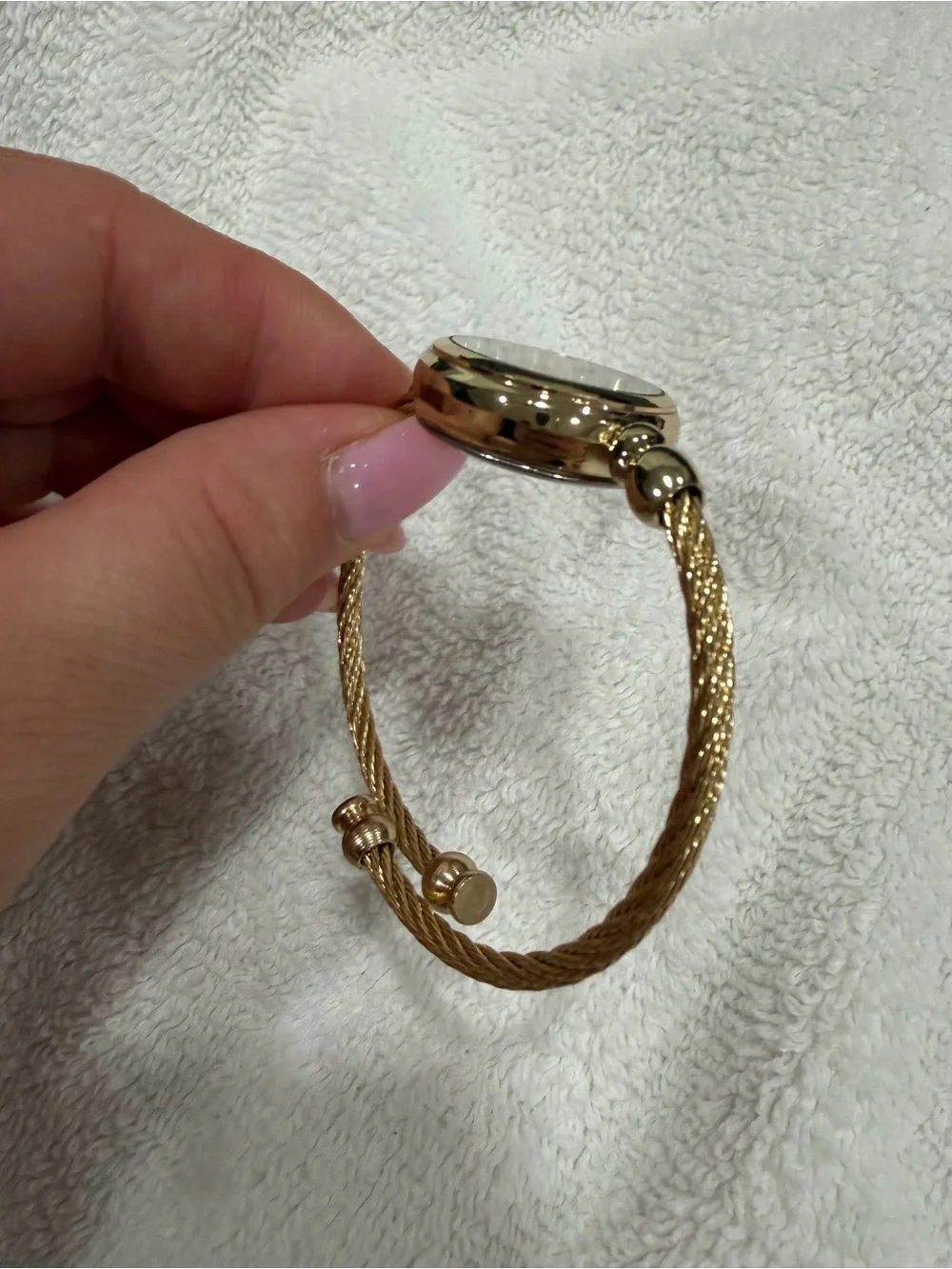 Gold Tone Minimalist Bracelet Watch Black Dial